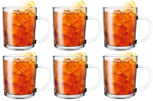 Sada 6 ks pohárov s uškom, 200 ml, sklenené hrnčeky, sada 6 ks
