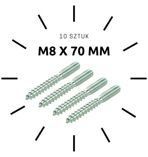 10 x skrutka M8 x 70 mm dvojzávitová skrutka do dreva