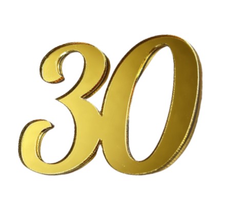 Číslo 30 Dekorácia na bok narodeninovej torty Plexisklo