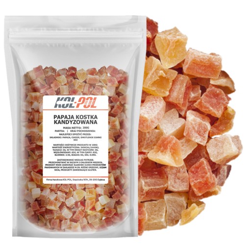 Kandizovaná papája kocky 200g Sušené v kockách | Kol-Pol