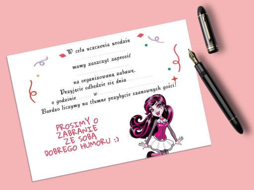 POZVÁNKA MONSTER HIGH NA NARODENINY DIEŤAŤA + OBÁLKA ZDARMA