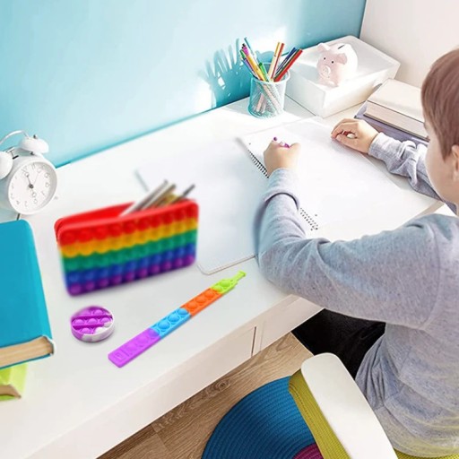 ŠKOLSKÝ Peračník POP IT TAŠKA DÚHOVÁ FAREBNÁ HRAČKA POPIT PERERAČKY