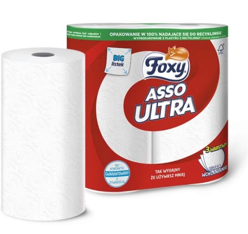 Kuchynská papierová utierka Foxy ASSO ULTRA BIG, savá celulóza, 2 rolky