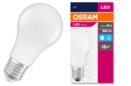 LED VALUE Žiarovka 8,5W 806lm 4000K E27 NW 4052899973381