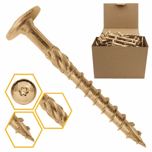 TESÁRSKE SKRUTKY NA DREVO 6x90 TORX TANIERE 100 ks WCT-06090 AZMET