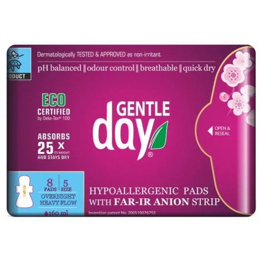 GENTLE DAY Ekologické hygienické vložky NA NOC, aniónové