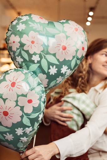 Fóliový balón Srdce s kvetmi - zelený, 45 cm