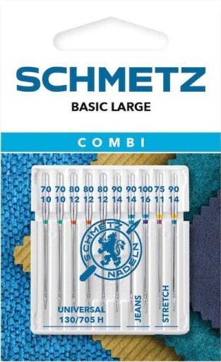 Schmetz poloploché ihlice 130/705H do strečových džínsov, univerzálne MIX 10 ks.