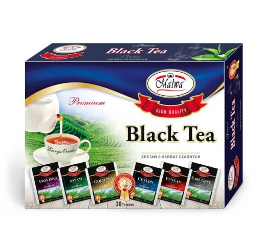 Malwa Black Tea čokoládová krabička, čierny čajový set, 30 ks