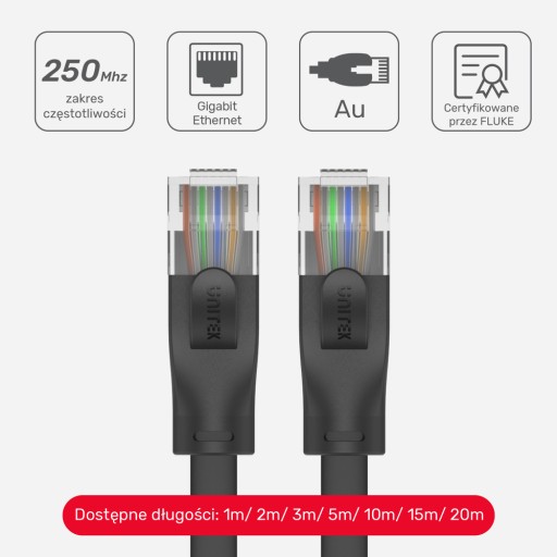 Unitek čierny plochý UTP Ethernet Cat.6 sieťový kábel 0,3m 1Gbps
