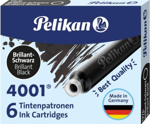 Náboje Pelikan do plniacich pier, krátke, ČIERNA, 6 kusov
