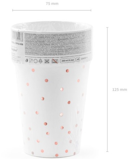 BIELE ružovo zlato ružové papierové poháre na ROK NARODENINY 260 ml 6 ks