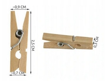 Drevené sponky Mini sponky 0,9 cm x 0,3 cm x 2,5 cm Dekorácia 20ks