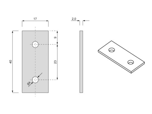 Plochá kovová konštrukčná spojka 40x17 mm 8 ks
