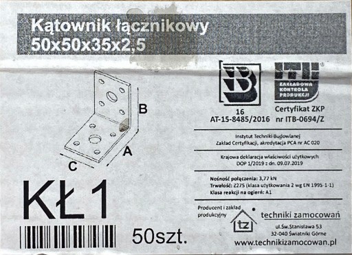 OCELOVÝ UHOLOVÝ STAVEBNÝ KONEKTOR 50x50x35 MM 10 ks UHOLOVÁ TYČ ZINK.