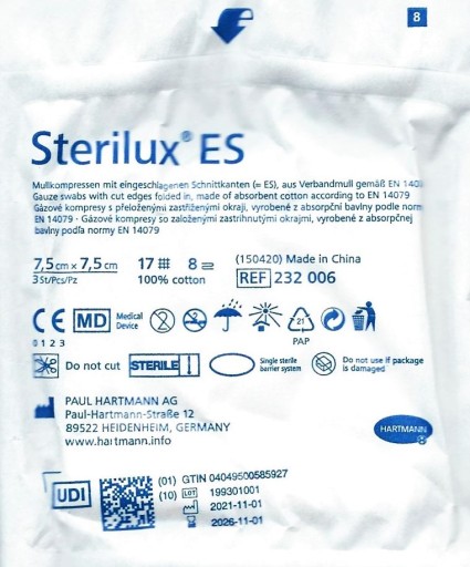 HARTMANN Sterilux ES 7,5 x 7,5 cm 3ks sterilné 17n 8w