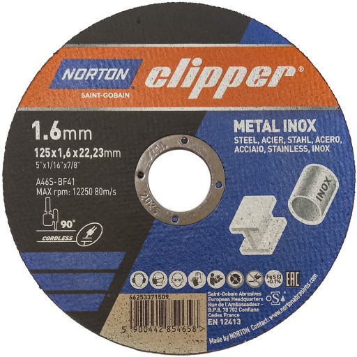 Sada 5 ks kotúčov 125x1,6mm na rezanie kovu, ocele, INOX NORTON CLIPPER