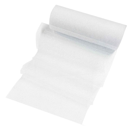 Behúň na stôl WHITE GLITTER TULLE v 9m rolke