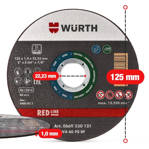 Rezný kotúč na rezanie kovu, nehrdzavejúca oceľ 125 x 22,2 mm WURTH