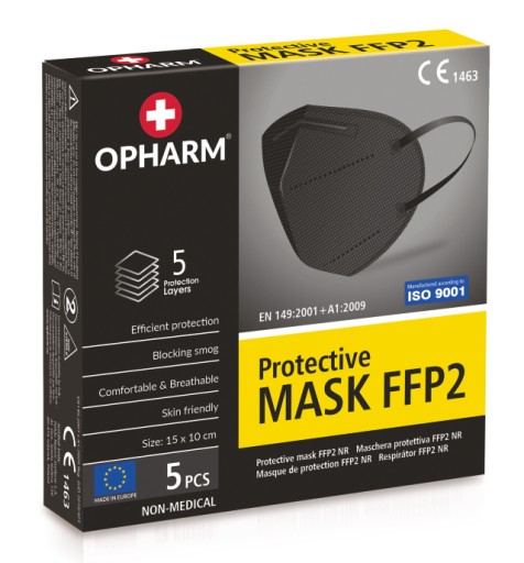 Ochranná maska FFP2, 5 kusov, čierna, balené spoločne