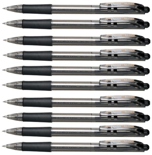 PENTEL BK417 výsuvné guľôčkové pero 10 KS, ČIERNA