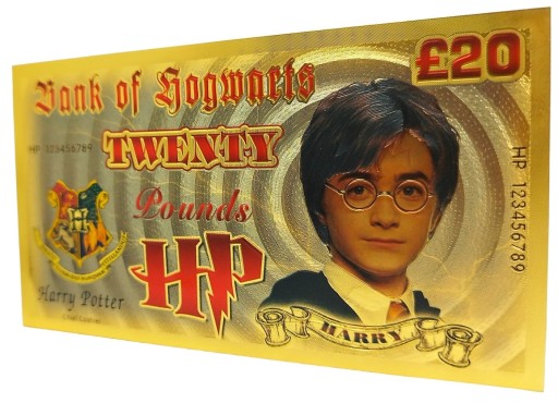 Krásna pozlátená bankovka v hodnote 20 libier Harry Potter