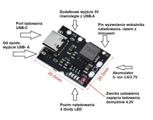 Nabíjačka Power Bank 5V 2A Li-ion USB-C modul