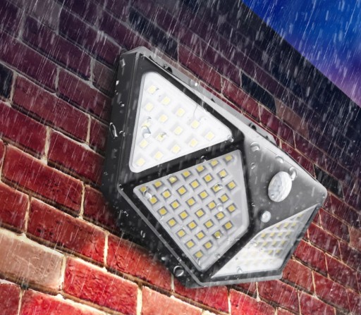 SOLÁRNE FASÁDNE SVÍTIDLO 100 LED SO SÚMRAK A SENZOR POHYBU, ZÁHRAD.