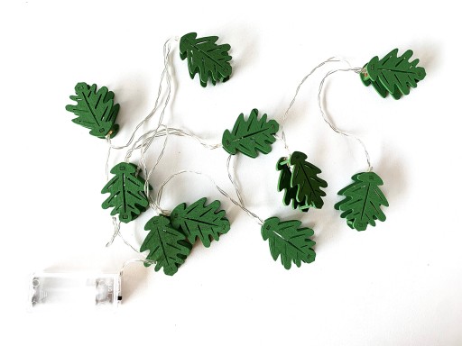 LED girlandové svetlá, zelené listy, 10 ks, teplé