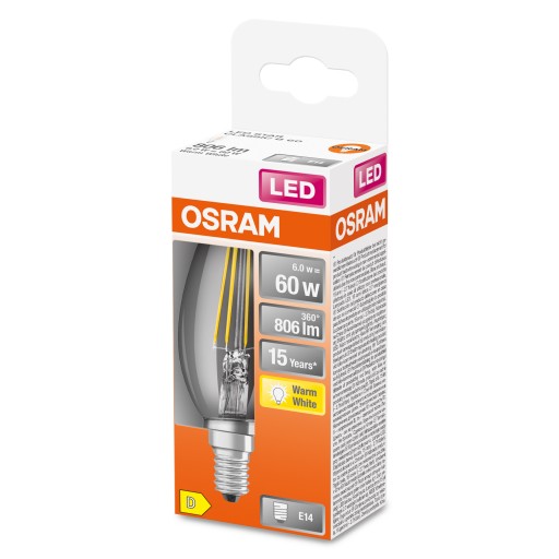 LED SVIEČKOVÁ žiarovka E14 6W 2700K Filament OSRAM