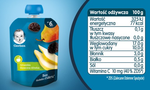 Gerber Mousse Dessert Hruška, sušená slivka po 6 mesiacoch 80 g