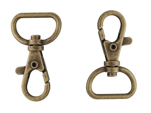 Homárska spona na kľúče kovová spona na kabelky Old Gold 20mm 2 kusy