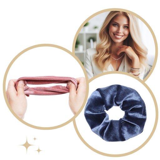 VELÚROVÁ gumička do vlasov, modrá, VEĽKÁ, XXL, módna scrunchies, KOMFORTNÁ