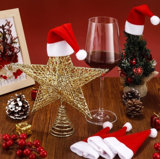 10 kusov dekoračných SANTA ČIAPKOV na fľaše, VIANOČNÁ DEKORÁCIA