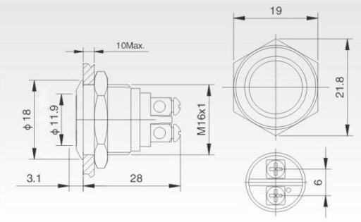 Antivandalové tlačidlo PBW-16AS, bistabilné, 250V