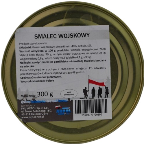 Vojenská bravčová masť so škvarkami, vojenská 300 z konzervy