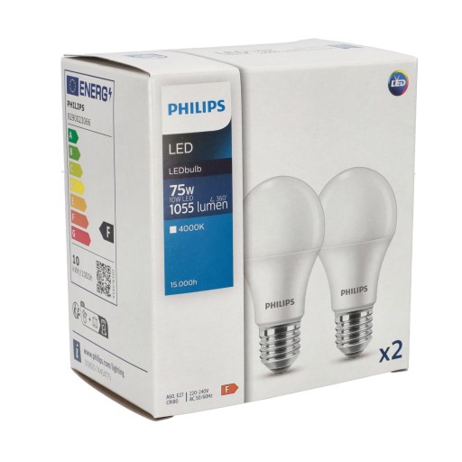 PHILIPS SET 2x E27 LED žiarovka 10W =75W 4000K NEUTRÁLNA BIELA 1055lm A60