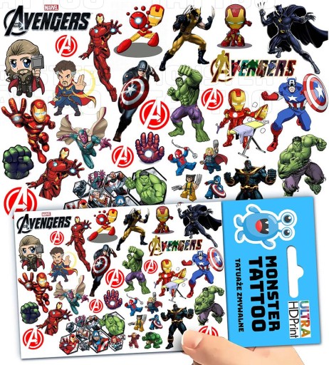 UMÝVAJÚCE DOČASNÉ TETOVANIE PRE DETI DETSKÉ AVENGERS ORIGINÁLNE DIZAJNY
