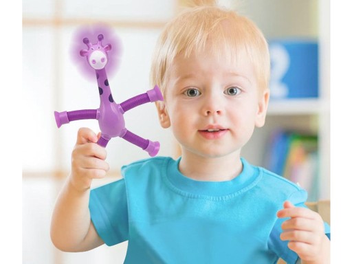 TELESKOPICKÁ prísavka ŽIRAFA Figúrka SPRING Rozsvieti LED pružinu