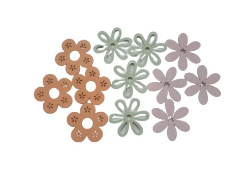 Drevené mini FLOWERS jarný mix farieb 12 ks. scrapki