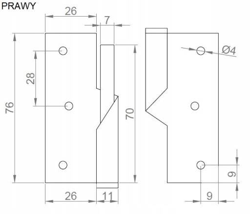 ZVÝŠENÝ DVEROVÝ PÁN 75x65, ODNÍMACÍ, NEREZ INOX - PRAVÝ