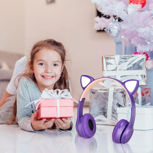 SLÚCHADLÁ PRE DETI BLUETOOTH MAČKA UŠI MAČKA LED RGB MIKROFÓN DO UŠÍ DARČEK