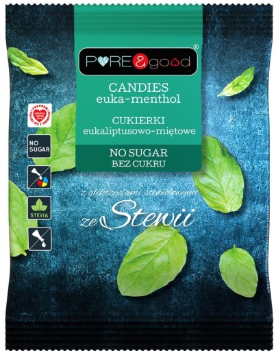 PURE & GOOD Eukalyptovo-mätové cukríky so stéviou bez cukru (50 g)