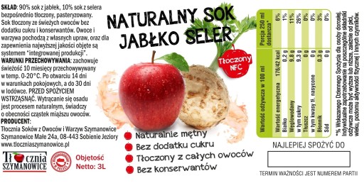 JABLČNÁ ŠŤAVA S ZELEROM 100% NFC JABLČNÝ ZELER 3L