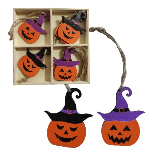 Halloweenske tekvice, tekvicové prívesky, preglejka, 8 ks.