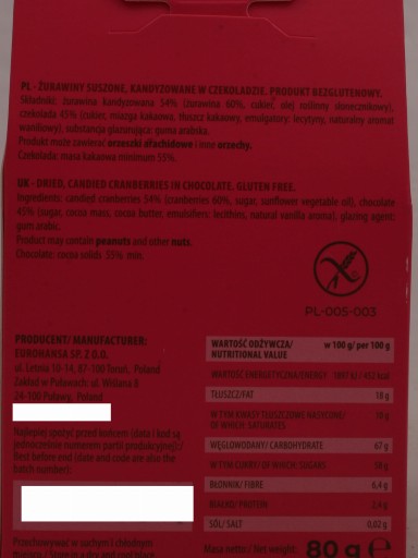 Brusnice Eurohansa v dezertnej čokoláde Amares