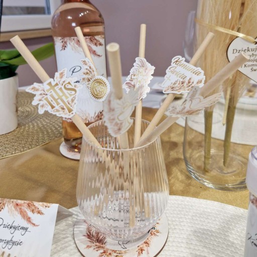 CRAFT papierové slamky prvé SVÄTÉ prijímanie BOHO ozdoby x6