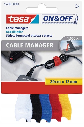 Suchý zips na viazanie káblov 12mm 20cm 5 kusov TESA farba