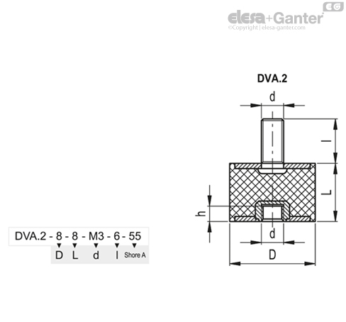 Vibroizolátor DVA.2-15-15-SST-M4-10-55 - závitový kolík a závitový otvor