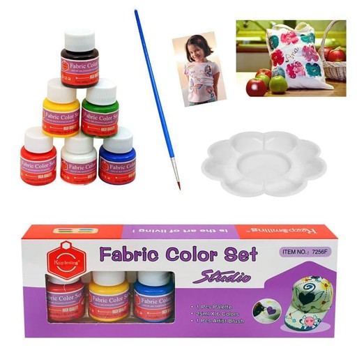 Farby na látky v téglikoch, 6 farieb x 25 ml, paleta + A 1 ŠTETEC